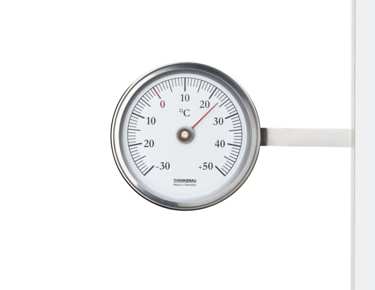 The stainless steel Window Thermometer is made in Germany; 4\2,90€ at Manufactum.
