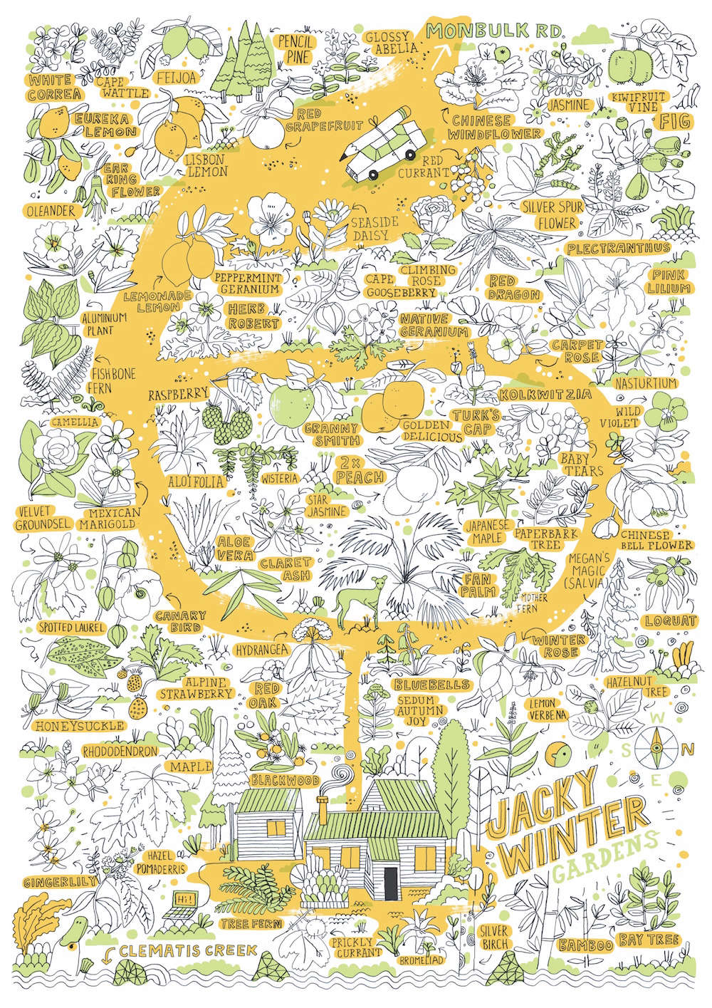 Illustrated Map of Jacky Winter Gardens in Australia | Gardenista