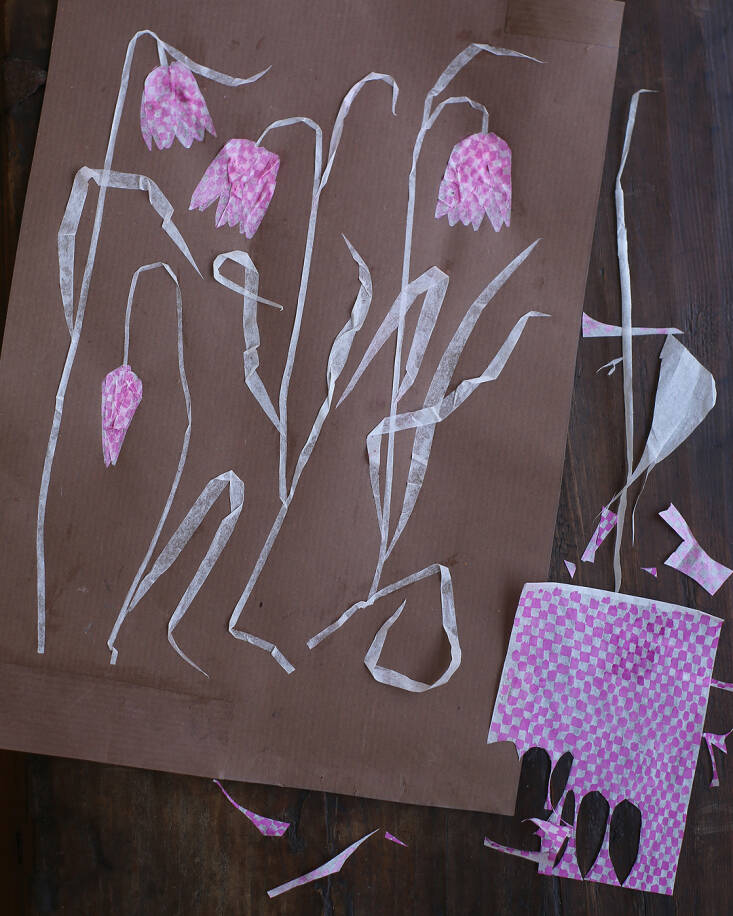 Fritillary in progress, paper art by Sandy Suffield of The Engine House, Suffolk.