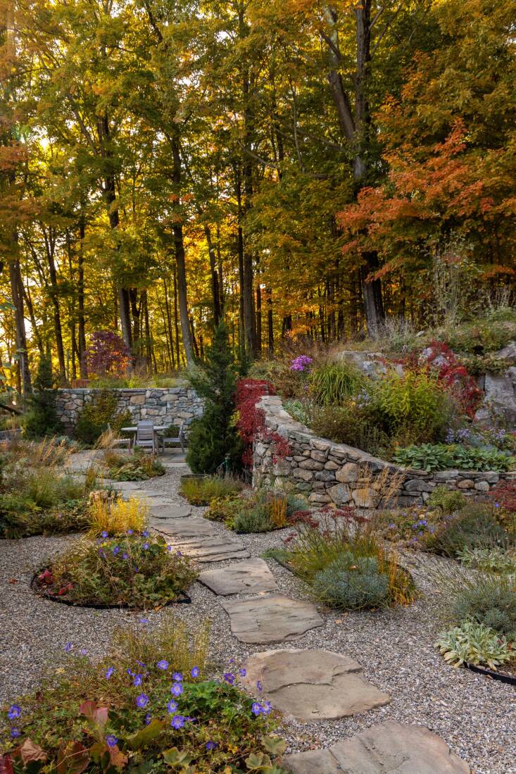 Reclaimed Hardscaping in Courtyard of Lakefront Idyll, Jean Marc Flack, Photo by Alon Koppel