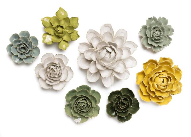 \2\20;I fell in love with these at the Philadelphia flower show,\2\2\1; says Joy. \2\20;They are beautiful ceramic flowers that come in a range of shades that are just so peaceful. And they look fabulous in a group—or should it be called a bouquet?—up on the wall.\2\2\1; The Ceramic Flowers by Chive Studio start from \$\18.85 each.