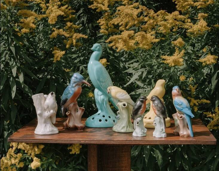 Nick suggests one of these vintage Birdsong Vessels sourced by Spring Road Nursery; \$65.