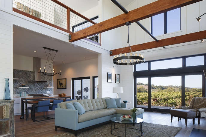 Modern farmhouse living room and loft by Amy Alper