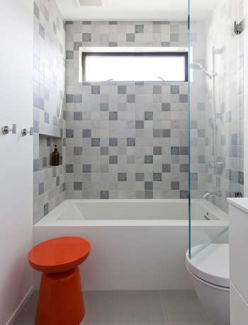 Modern tile bathroom by Gamble + design.