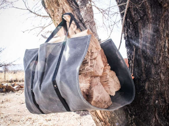 Large Waxed Canvas Log FIrewood Carrier Tote Gray