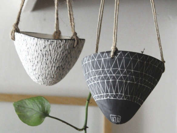 Geometric Design Black and White Carved Hanging Planter