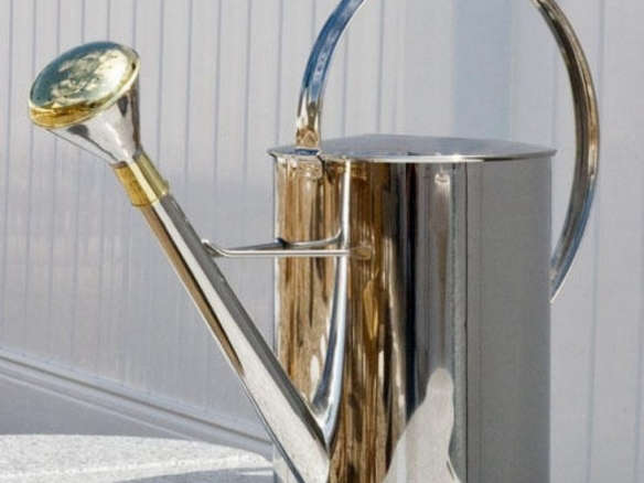 Traditional Stainless Steel Watering Can with Brass Accents