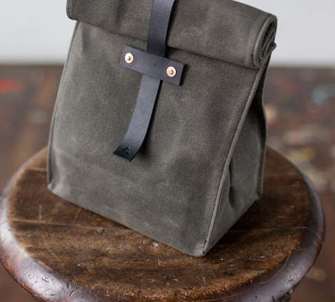 No. 215 Lunch Tote in Olive Waxed Canvas