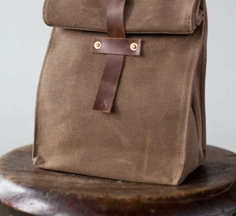 No. 215 Lunch Tote in Dark Khaki Waxed Canvas