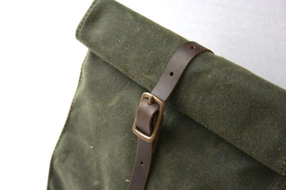 Olive Green Waxed Canvas Lunch Bag