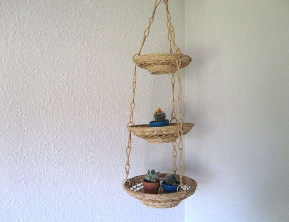 Three Tier Woven Wicker Hanging Basket