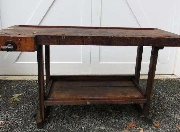 Antique Carpenters Workbench Industrial Table