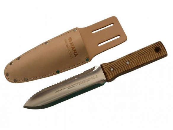 Japanese Hori Hori Stainless Steel, Garden Digging Knife with Leather Sheath