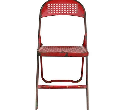 Charming Red Perforated Metal Folding Chair C1940s