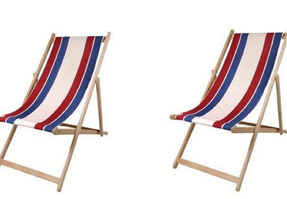 Wood-Framed and Polyester Folding Deck Chair