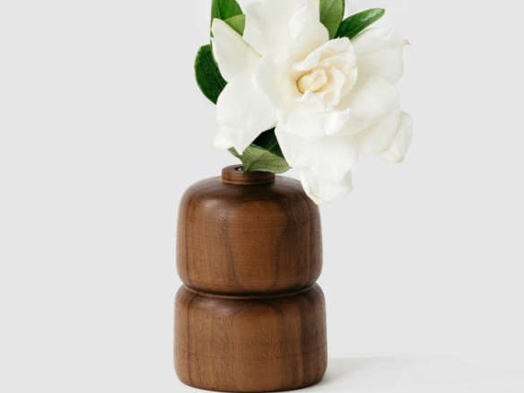 Double Walnut Wood Vase
