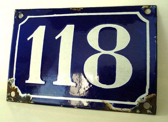 Vintage Blue and White Enamel House Number