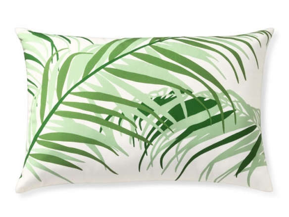 Outdoor Printed Tropical Palm Pillow, Emerald