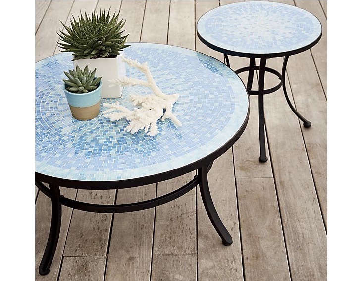 Mosaic Blue Coffee Table, Mosaic Outdoor End Tables