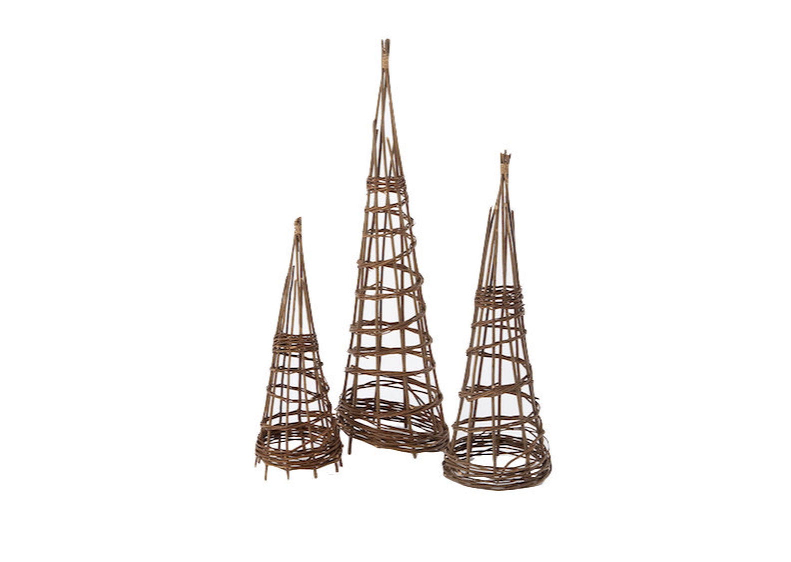 Set of 2 x 120cm High Woven Willow Obelisks Garden Pyramid Plant Supports 