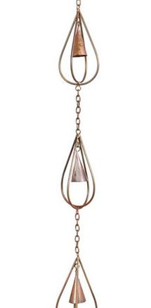 Evergreen 96 in. Flame Copper Finish Iron Rain Chain with Bell
