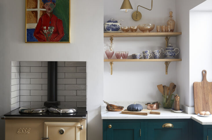 Teal Shaker-esque cabinets in the U.K. Photograph courtesy of Olive & Barr, from Kitchen of the Week: A Colorful Custom Kitchen in Hertfordshire (with a Tight Budget and Even Tighter Space).