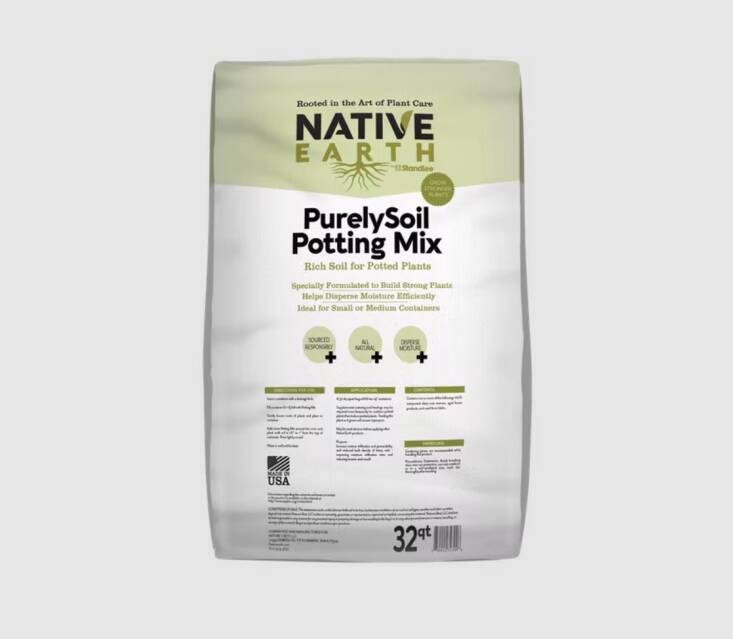 Native Earth&#8\2\17;s PurelySoil Potting Mix is made up of composted dairy cow manure, sand from Idaho, and aged forest products; \$\2\2.99 for 3\2 qt.