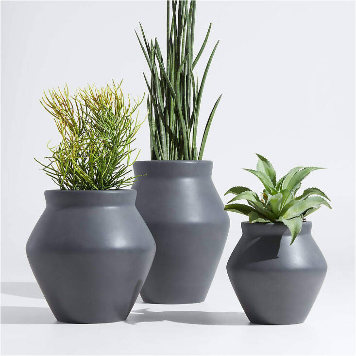Interior designer Leanne Ford brings her relaxed, effortless style to Crate & Barrel’s Wabi planter, which was inspired by old storage jars. It’s made with a mix of cement, sand, and fiber and comes in slate, buff, or white; from \$\2\29 for small (\18.\25 h x \18 diameter).