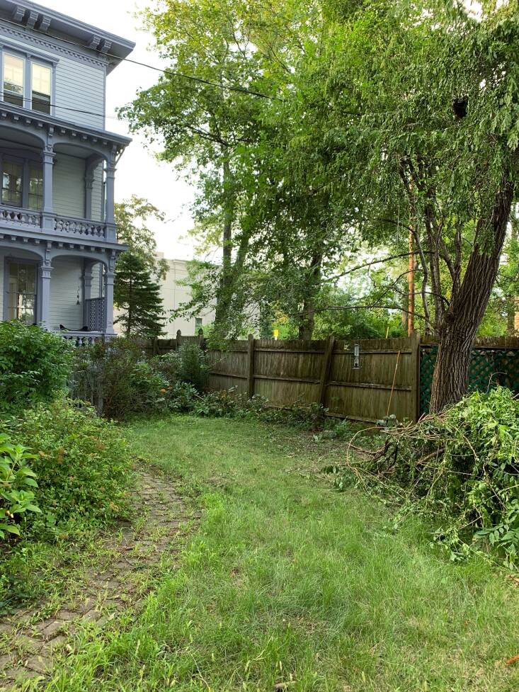 The yard was overgrown and would often flood, leading to a muddy mess.