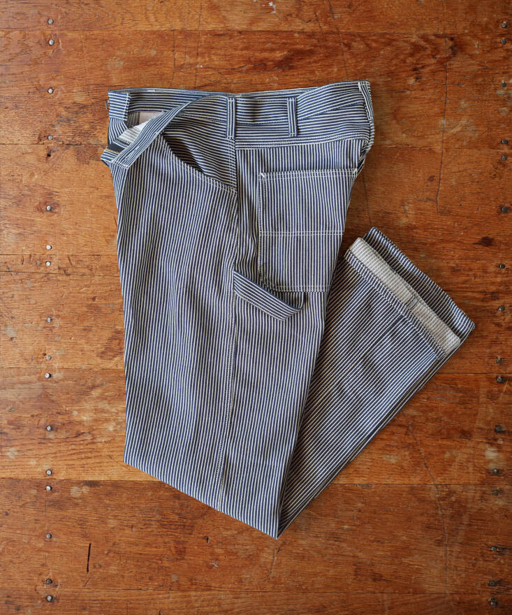 Taylor deems these “my signature pants.” The iconic engineer denim is a rigid \10 oz. hickory stripe from America&#8\2\17;s oldest denim mill. The Hickory Stripe Carpenter Pant is \$\1\25 from L.C. King.