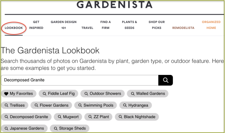Gardenista navigation with Lookbook highlighted