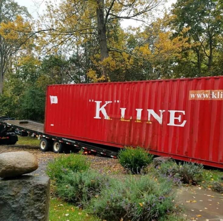 The couple found their used container at A-Verdi, a company that rents and sells storage containers in Newburg, NY. They delivered the container on a flatbed truck.