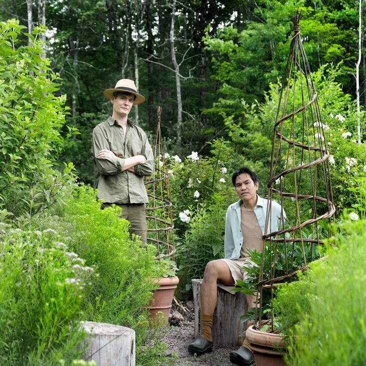 Christopher and Alan (right) in their moonlight garden.