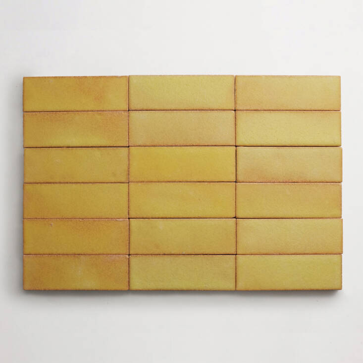   These baguette shaped terra-cotta tiles are from the Eastern Expression line in Fresh Yuzu.