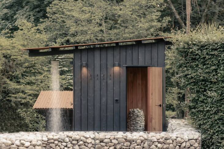 Based in Devon in the UK, Out of the Valley makes a collection of architectural saunas with an exacting quality. The Falco Sauna is one of their more popular models with a Corten steel overhang roof, black larch cladding (a feature of all of their saunas), Thermo Aspen internal cladding, and the option for heating with a wood-fired or electric heater; prices start at £55,400 through Out of the Valley.