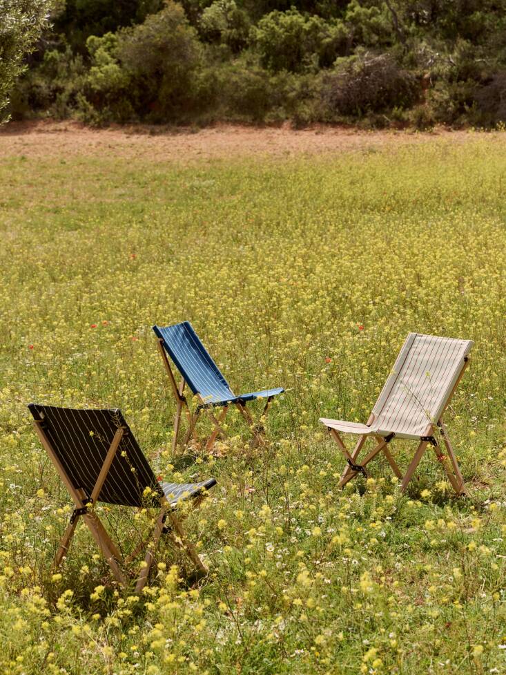 All the canvas pieces are available in several colorways. The striped pattern was inspired by traditional Basque fabric that Morrison discovered at a vintage flea market.