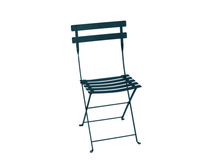 A set of \2 Fermob Metal Outdoor Bistro Chairs, in Acapulco Blue, is \$\290 at Pottery Barn.