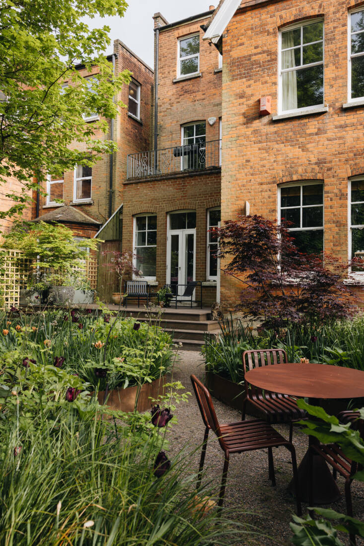 Writer and journalist Hayley Campbell lives in the house and enlisted Alexandra to overhaul the small backyard, including the deteriorating deck. Alexandra\2\17;s redesign includes a new composite wood deck with wide steps that lead to a woodland garden and dining area below.