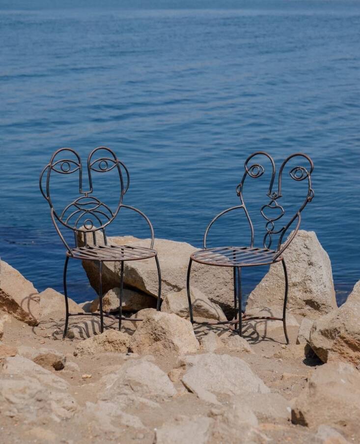 These His & Hers Metal Face Chairs, hand-forged in Mexico, are inspired by the iconic figurative chairs of midcentury great John Risley; \$495 each at Olive Ateliers.