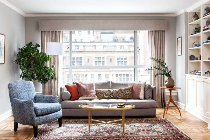 Indigo & Ochre Design Park Avenue living room with ligne roset sofa, cisco brothers chair & lawton mull custom coffee table