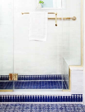 Indigo & Ochre Design Upper East Side Moroccan tile & brass bath